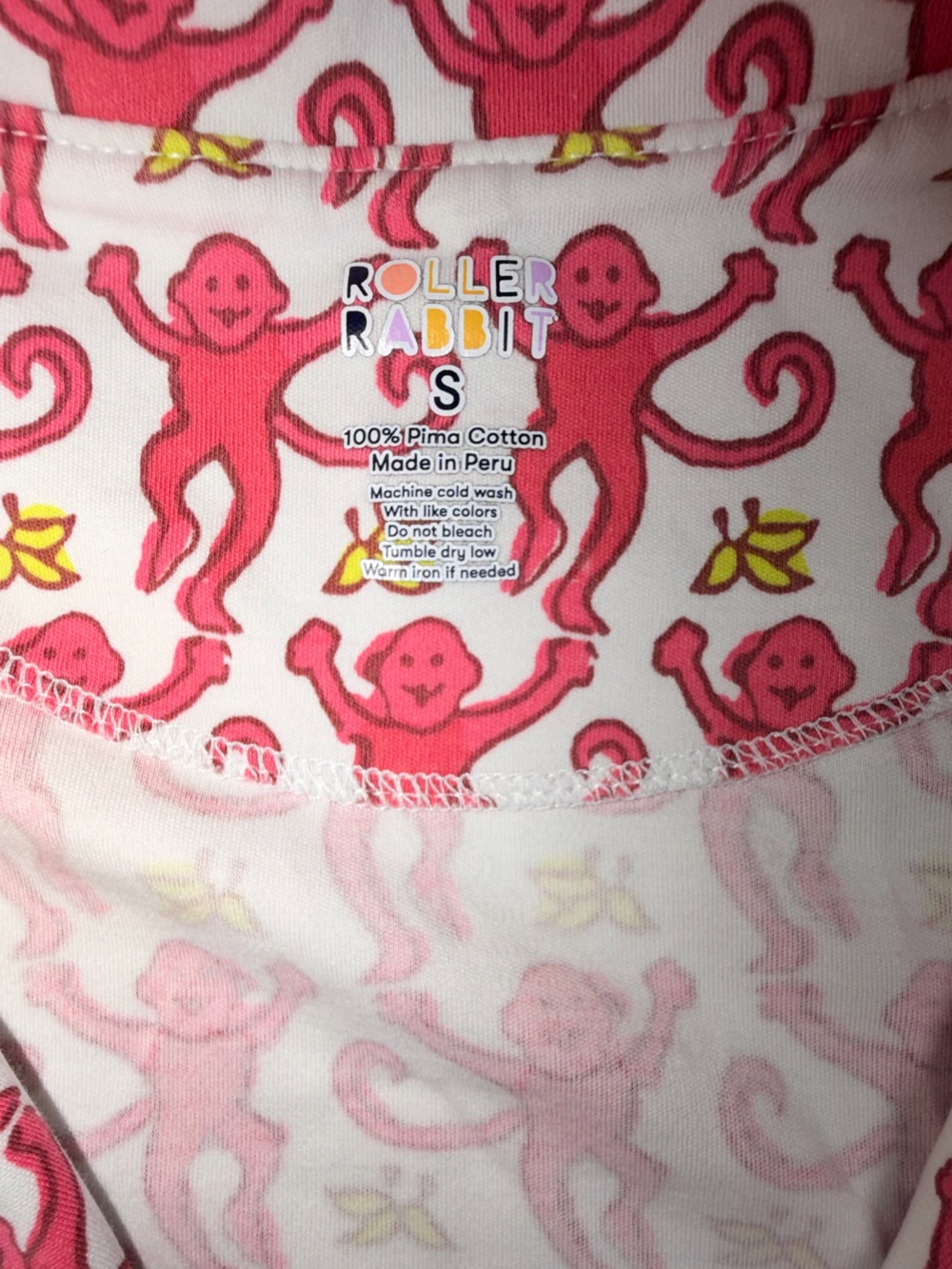 Roller Rabbit Monkey Print Pajama Set Size Small Pink White Short Sleeve Shorts - Picture 8 of 9